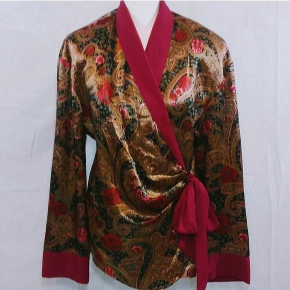 Vtg Victoria’s Secret Gold Label Satin Paisley Mini Kimono Robe L Elegant Luxe - Picture 3 of 6